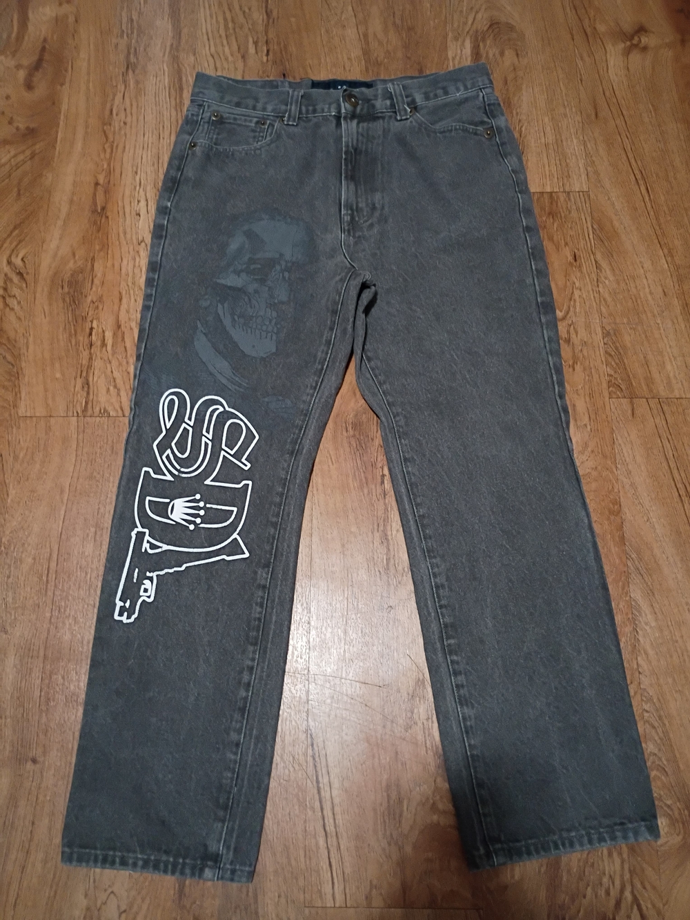 Men's Relaxed Black Graphic Jeans